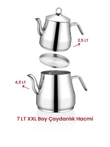  Piramit Platin Çaydanlık Takımı XXL 7lt (dem 2,5lt Suluk 4)